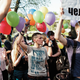 In a rare occurrence, Natasha participates in an LGBT event: the release of rainbow-colored balloons (Saint Petersburg, May 2012).